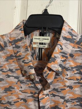 Crosby & Howard Orange and Black Patterned Stretch Button-Down Shirt